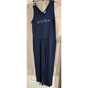 Calvin‎ Klein Rhinestone LOGO V-Neck Pants ROMPER NAVY  Large Sleeveless